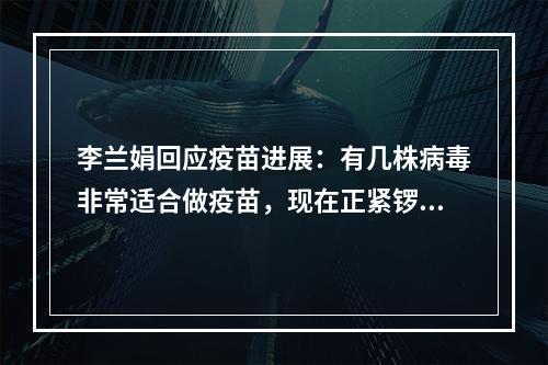 李兰娟回应疫苗进展：有几株病毒非常适合做疫苗，现在正紧锣密鼓地开展