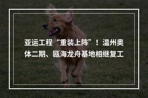 亚运工程“重装上阵”！温州奥体二期、瓯海龙舟基地相继复工