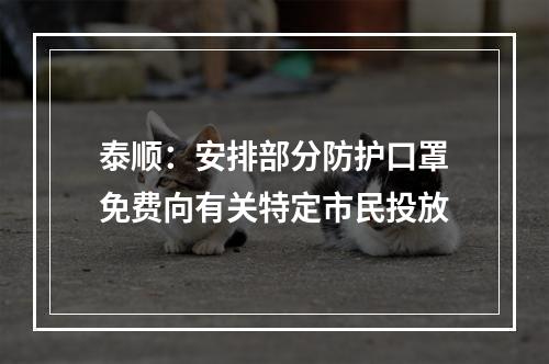 泰顺：安排部分防护口罩免费向有关特定市民投放