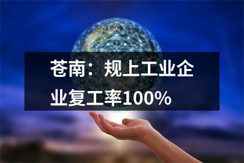 苍南：规上工业企业复工率100%