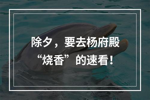 除夕，要去杨府殿“烧香”的速看！