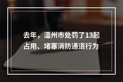 去年，温州市处罚了13起占用、堵塞消防通道行为