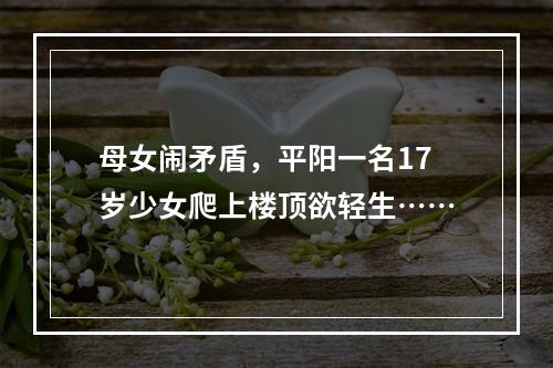 母女闹矛盾，平阳一名17岁少女爬上楼顶欲轻生……