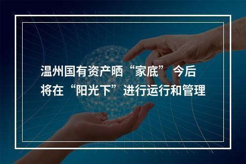 温州国有资产晒“家底” 今后将在“阳光下”进行运行和管理