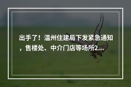 出手了！温州住建局下发紧急通知，售楼处、中介门店等场所2月9日前一律暂停营业