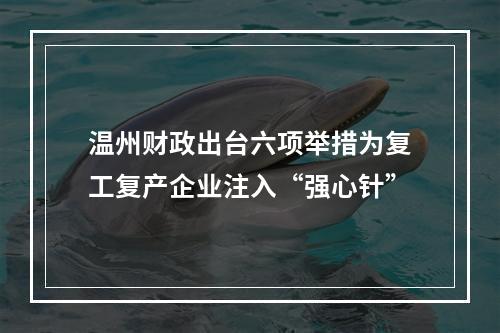 温州财政出台六项举措为复工复产企业注入“强心针”