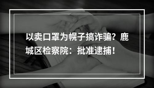 以卖口罩为幌子搞诈骗？鹿城区检察院：批准逮捕！