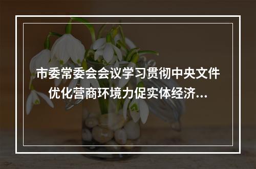 市委常委会会议学习贯彻中央文件　优化营商环境力促实体经济发展