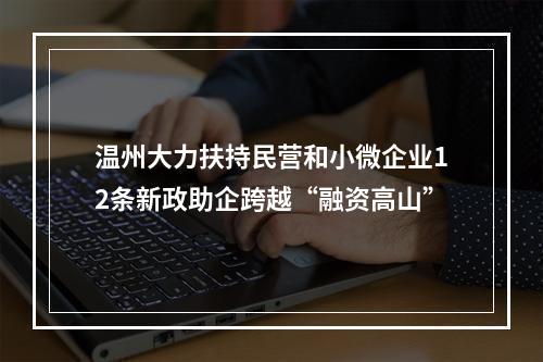 温州大力扶持民营和小微企业12条新政助企跨越“融资高山”
