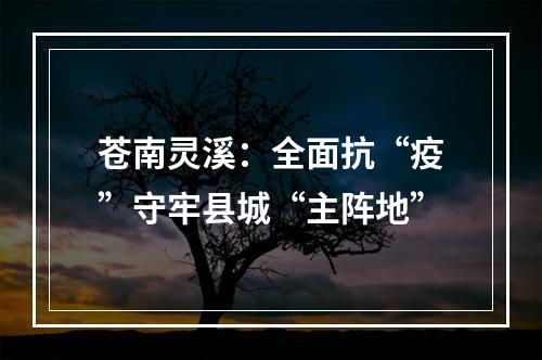 苍南灵溪：全面抗“疫”守牢县城“主阵地”