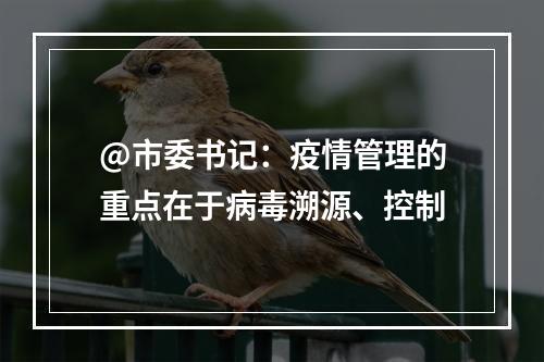 @市委书记：疫情管理的重点在于病毒溯源、控制