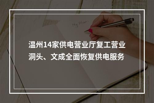 温州14家供电营业厅复工营业洞头、文成全面恢复供电服务