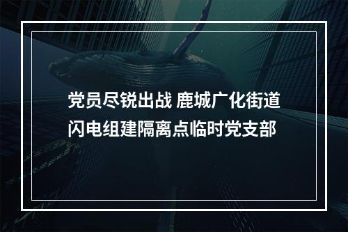 党员尽锐出战 鹿城广化街道闪电组建隔离点临时党支部