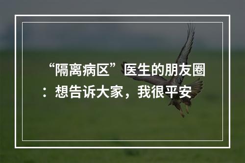 “隔离病区”医生的朋友圈：想告诉大家，我很平安