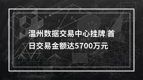 温州数据交易中心挂牌 首日交易金额达5700万元