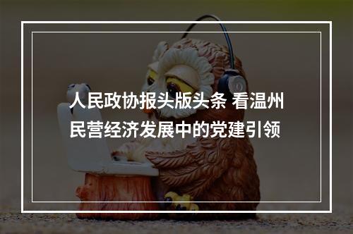 人民政协报头版头条 看温州民营经济发展中的党建引领