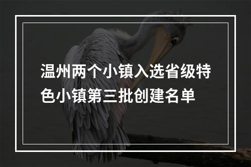 温州两个小镇入选省级特色小镇第三批创建名单