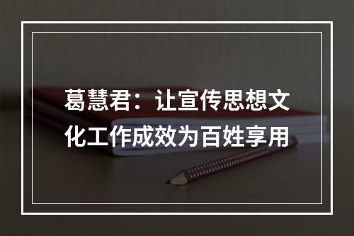 葛慧君：让宣传思想文化工作成效为百姓享用