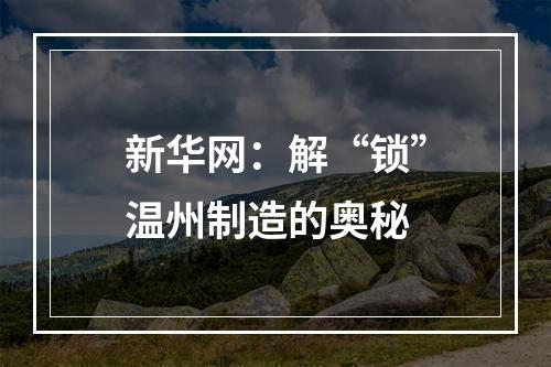 新华网：解“锁”温州制造的奥秘