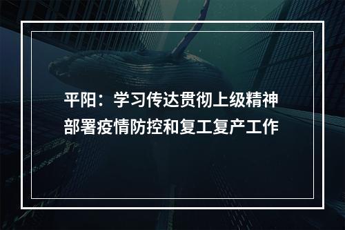 平阳：学习传达贯彻上级精神 部署疫情防控和复工复产工作