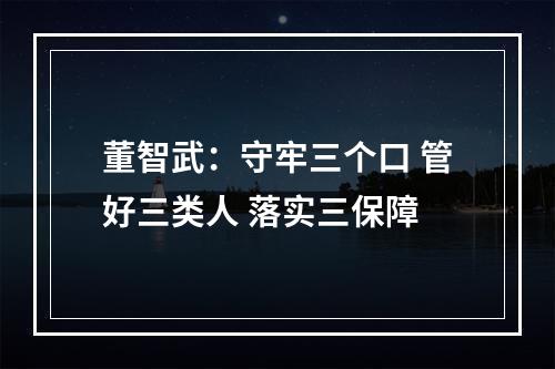 董智武：守牢三个口 管好三类人 落实三保障