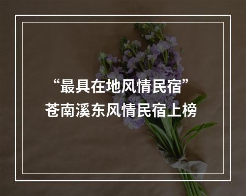 “最具在地风情民宿” 苍南溪东风情民宿上榜