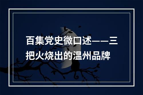 百集党史微口述——三把火烧出的温州品牌