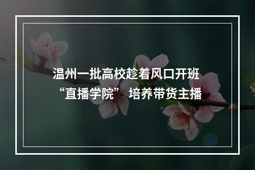 温州一批高校趁着风口开班 “直播学院” 培养带货主播