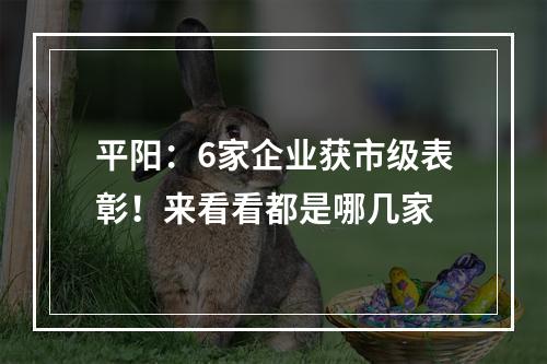 平阳：6家企业获市级表彰！来看看都是哪几家