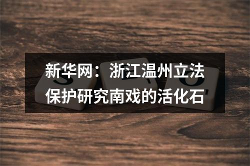 新华网：浙江温州立法保护研究南戏的活化石
