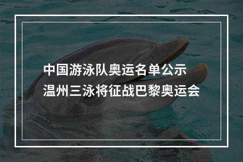 中国游泳队奥运名单公示 温州三泳将征战巴黎奥运会