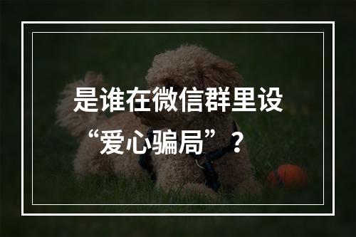 是谁在微信群里设“爱心骗局”？