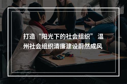 打造“阳光下的社会组织” 温州社会组织清廉建设蔚然成风