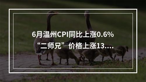 6月温州CPI同比上涨0.6% “二师兄”价格上涨13.8%