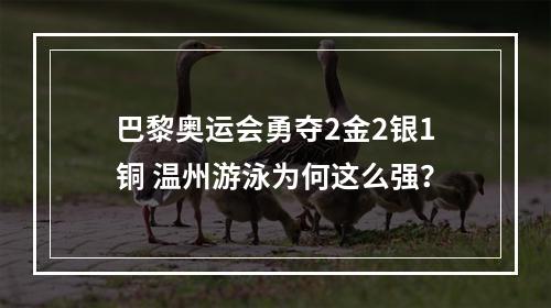 巴黎奥运会勇夺2金2银1铜 温州游泳为何这么强？