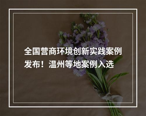 全国营商环境创新实践案例发布！温州等地案例入选