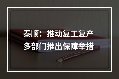 泰顺：推动复工复产 多部门推出保障举措