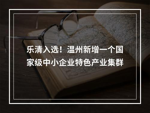 乐清入选！温州新增一个国家级中小企业特色产业集群