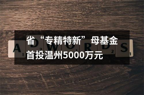 省“专精特新”母基金首投温州5000万元