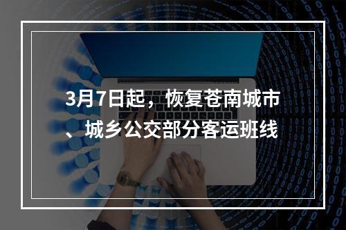 3月7日起，恢复苍南城市、城乡公交部分客运班线
