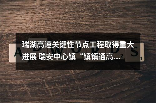 瑞湖高速关键性节点工程取得重大进展 瑞安中心镇“镇镇通高速”又近一步