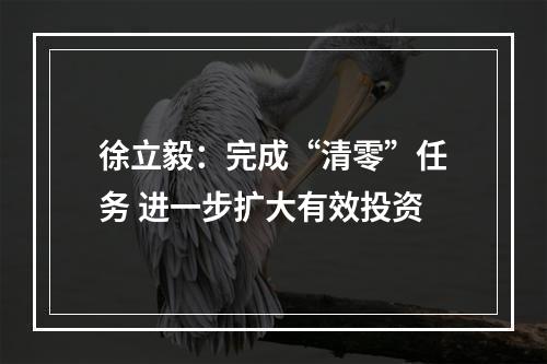 徐立毅：完成“清零”任务 进一步扩大有效投资