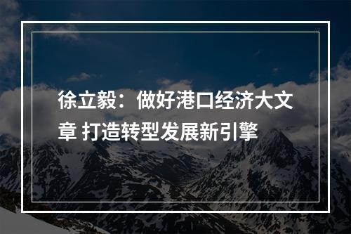 徐立毅：做好港口经济大文章 打造转型发展新引擎
