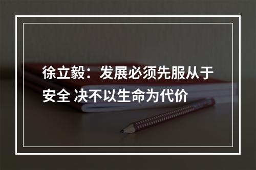 徐立毅：发展必须先服从于安全 决不以生命为代价