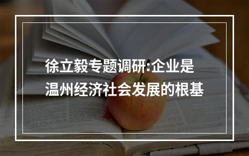 徐立毅专题调研:企业是温州经济社会发展的根基