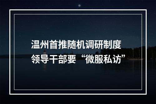 温州首推随机调研制度 领导干部要“微服私访”