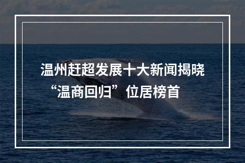 温州赶超发展十大新闻揭晓 “温商回归”位居榜首