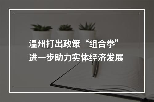 温州打出政策“组合拳” 进一步助力实体经济发展