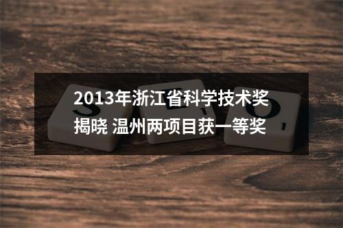 2013年浙江省科学技术奖揭晓 温州两项目获一等奖