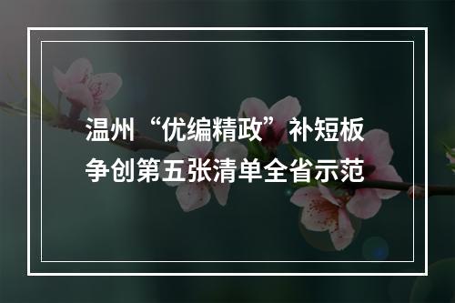 温州“优编精政”补短板 争创第五张清单全省示范